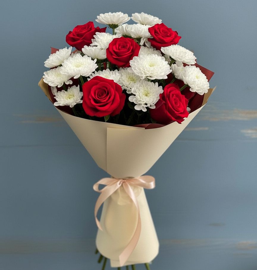 Букет цветов из: Розы и Хризантемы в Манаскенте