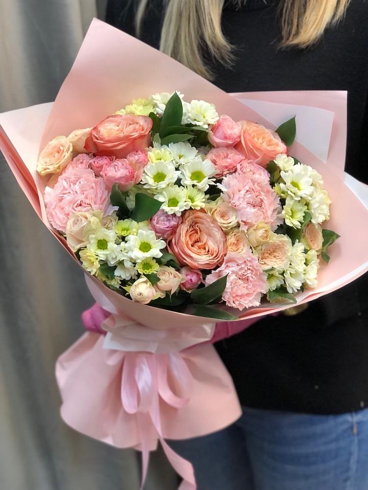 Букет цветов из: Гвоздики, Розы и Хризантемы в Манаскенте