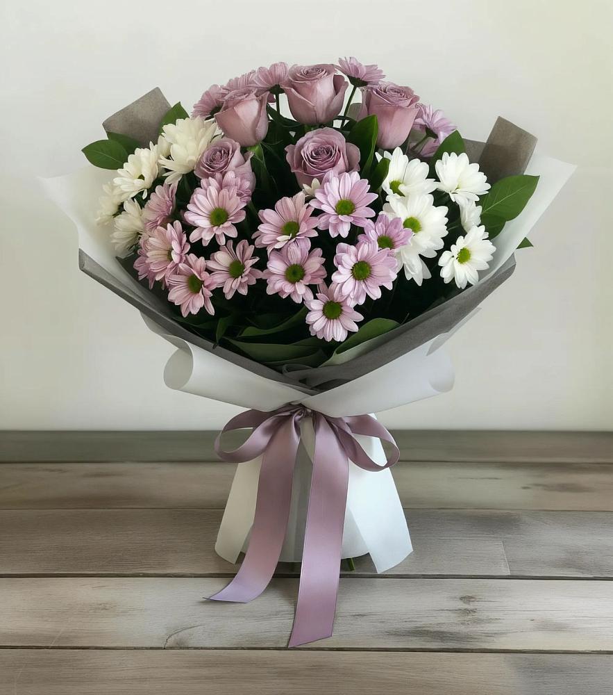 Букет цветов из: Хризантемы и Розы в Манаскенте