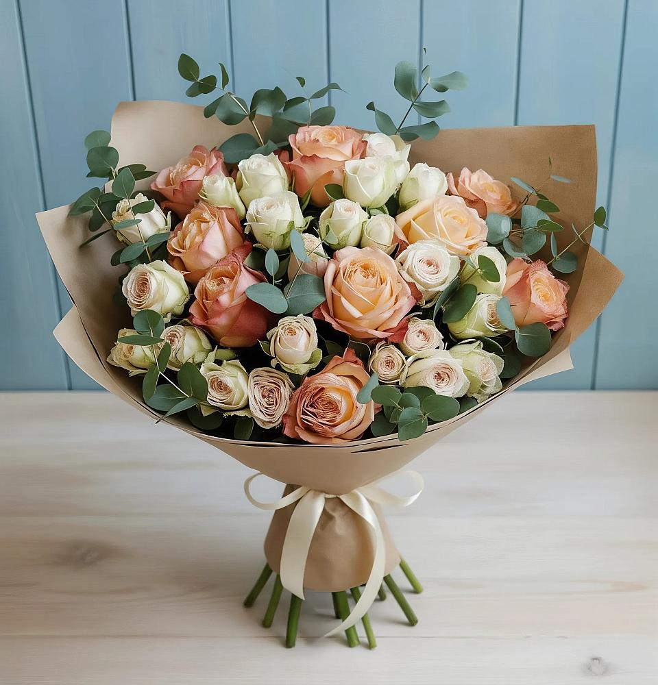 Букет цветов из: Альстромерии и Розы в Манаскенте