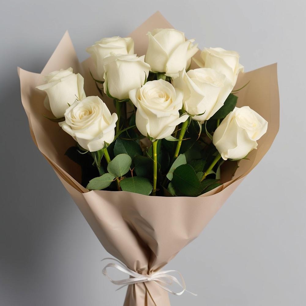 Букет 9 Белых роз Эдлесс Лав в Манаскенте