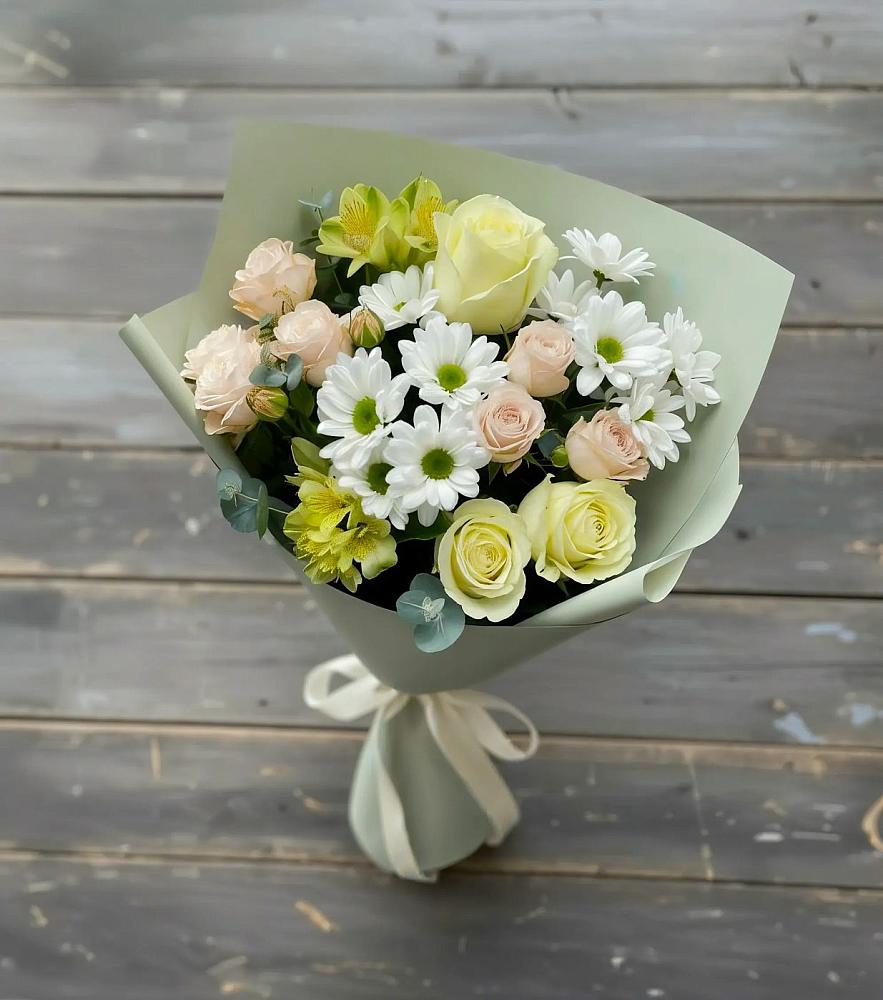 Букет цветов из: Альстромерии, Розы и Хризантемы в Манаскенте