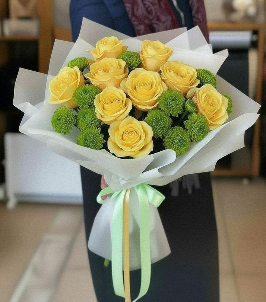 Букет цветов из: Хризантемы и Розы в Манаскенте