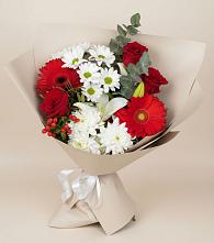 Букет цветов из:  Розы, Хризантемы, Герберы и Лилии в Манаскенте