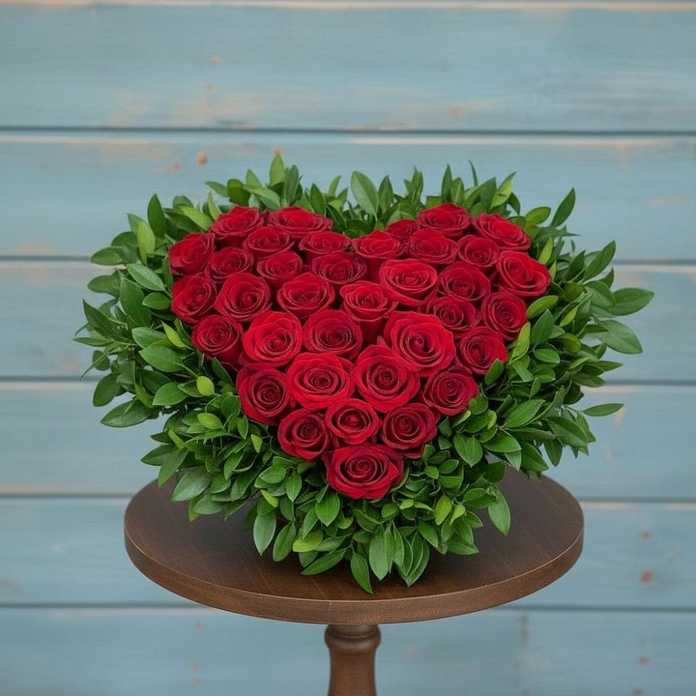 Цветочная композиция из Розы в виде сердца в Манаскенте