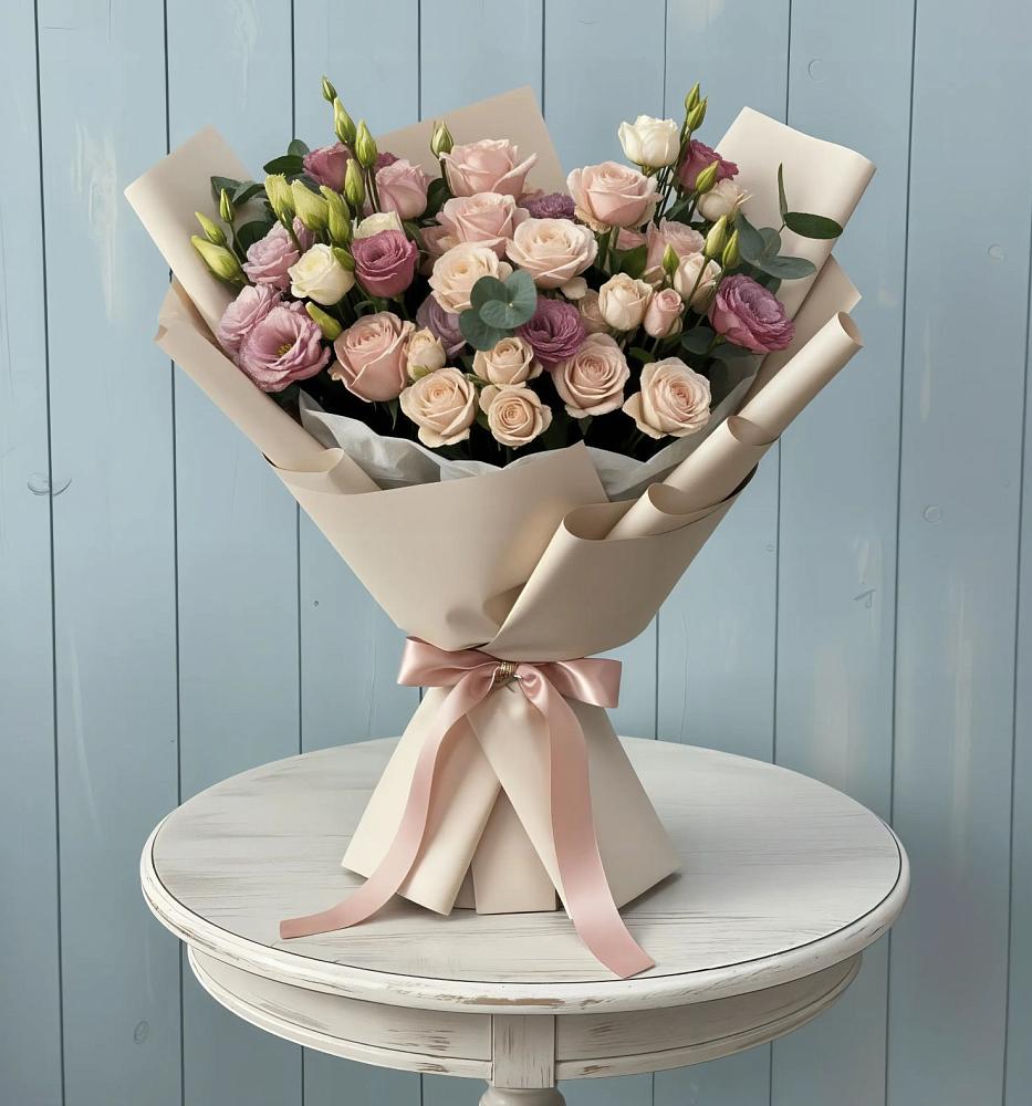 Букет цветов из: Розы и Лизиантусы в Манаскенте