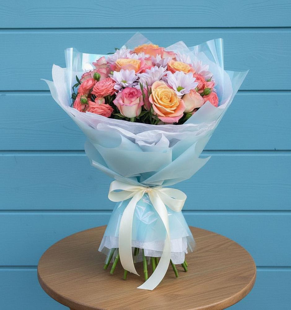 Букет цветов из: Хризантемы и Розы в Манаскенте